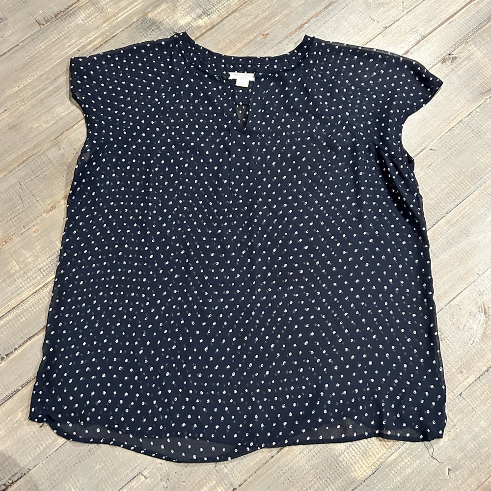 Liz Claiborne Navy and White Polka Dot Blouse
